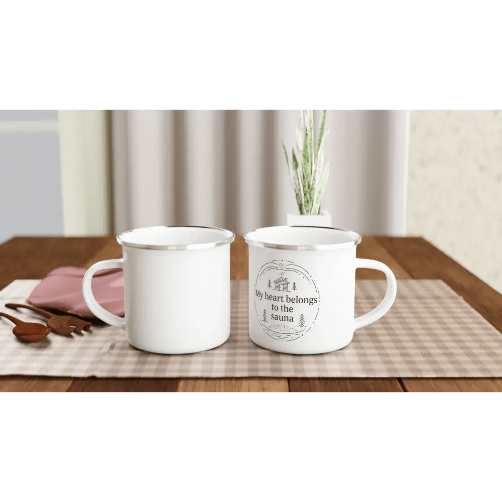 My Heart Belongs to the Sauna - Finnish Enamel Mug - Rather Be In Finland