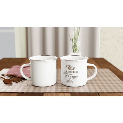 A Good Book and Finnish Peace - Enamel Mug - Rather Be In Finland