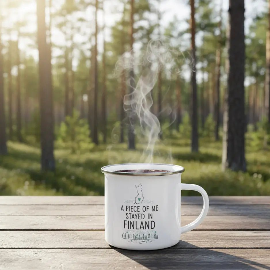 A Piece of Me Stayed in Finland Design - Enamel Mug - Rather Be In Finland