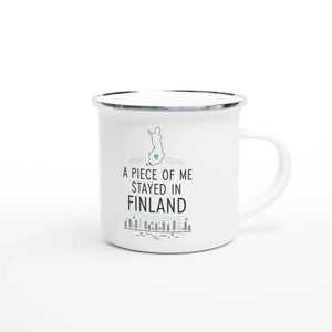 Tuotekuva: emalimuki, painatuksena A Piece of Me Stayed in Finland Design (Rather Be in Finland)