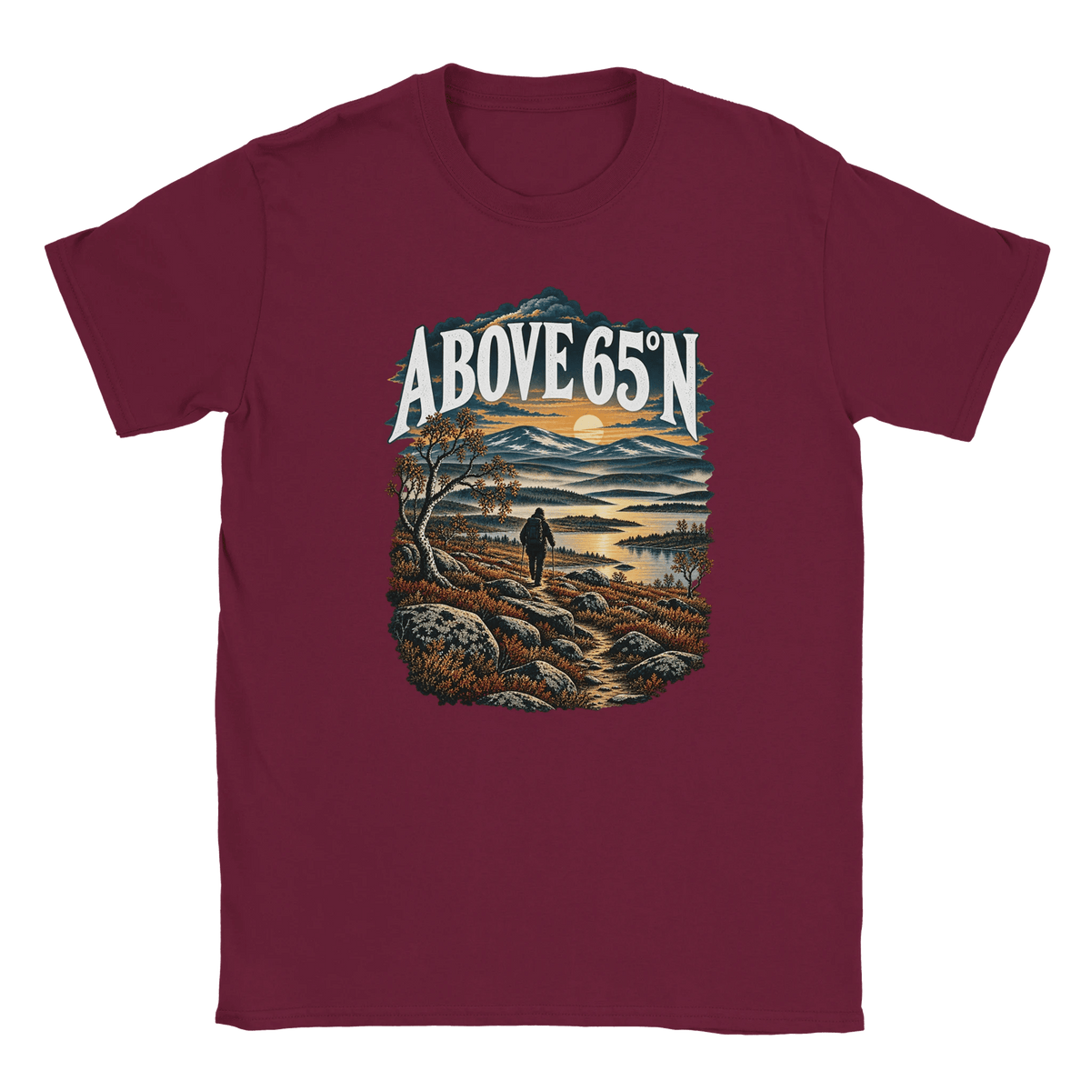 Photo du produit : t-shirt au motif « Above 65°N Finnish Hiking » de Rather Be in Finland