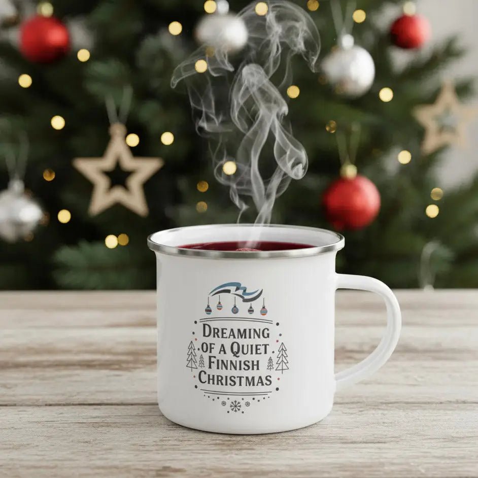 Dreaming of a Quiet Finnish Christmas - Classic white Enamel Mug - Rather Be In Finland