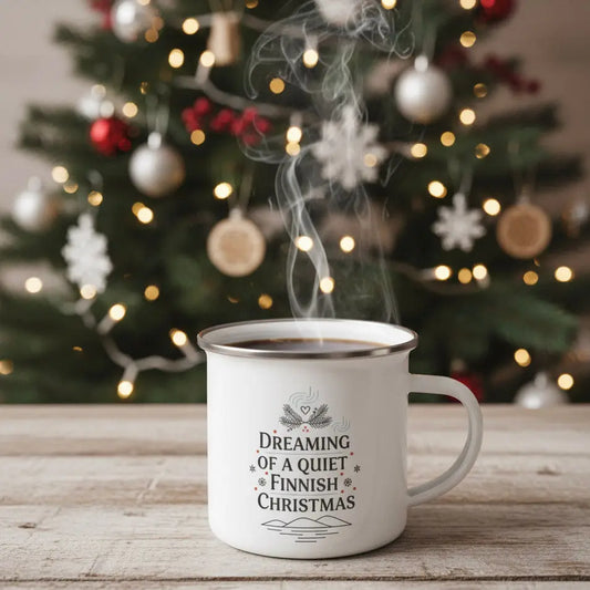 Dreaming of a Quiet Finnish Christmas - Enamel Mug - Print Material - Rather Be In Finland €32.95