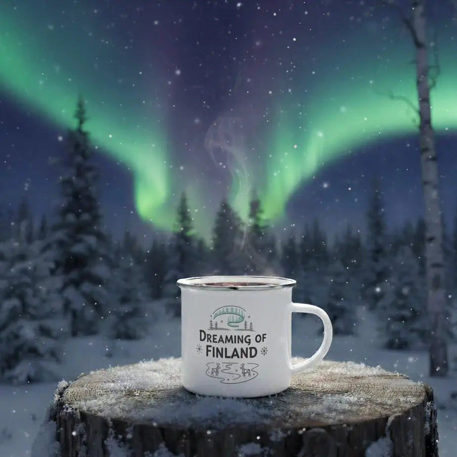 Dreaming Of Finland - Finnish Enamel Mug - Print Material - Rather Be In Finland €32.95