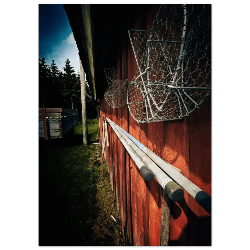 Fishing Tools on a Finnish Barn Wall - Poster - Rather Be In Finland
