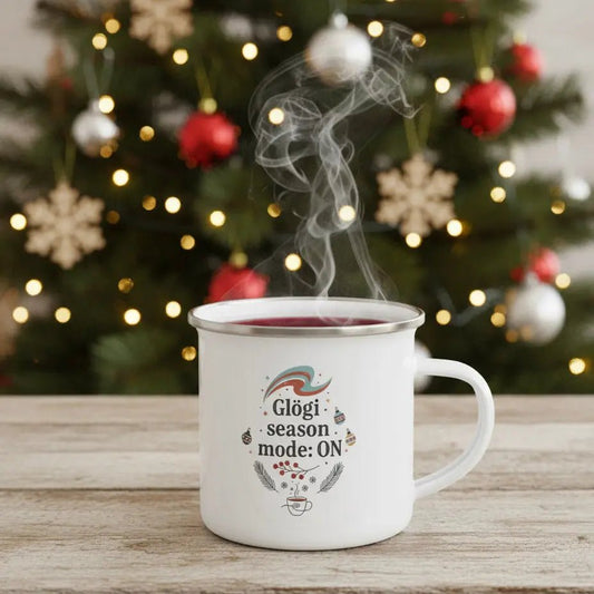 Glögi Season Mode: ON - Finnish Christmas Enamel Mug - Rather Be In Finland