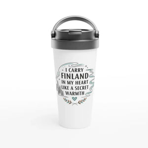 Tuotekuva: termosmuki, painatuksena I Carry Finland In My Heart (Rather Be in Finland)
