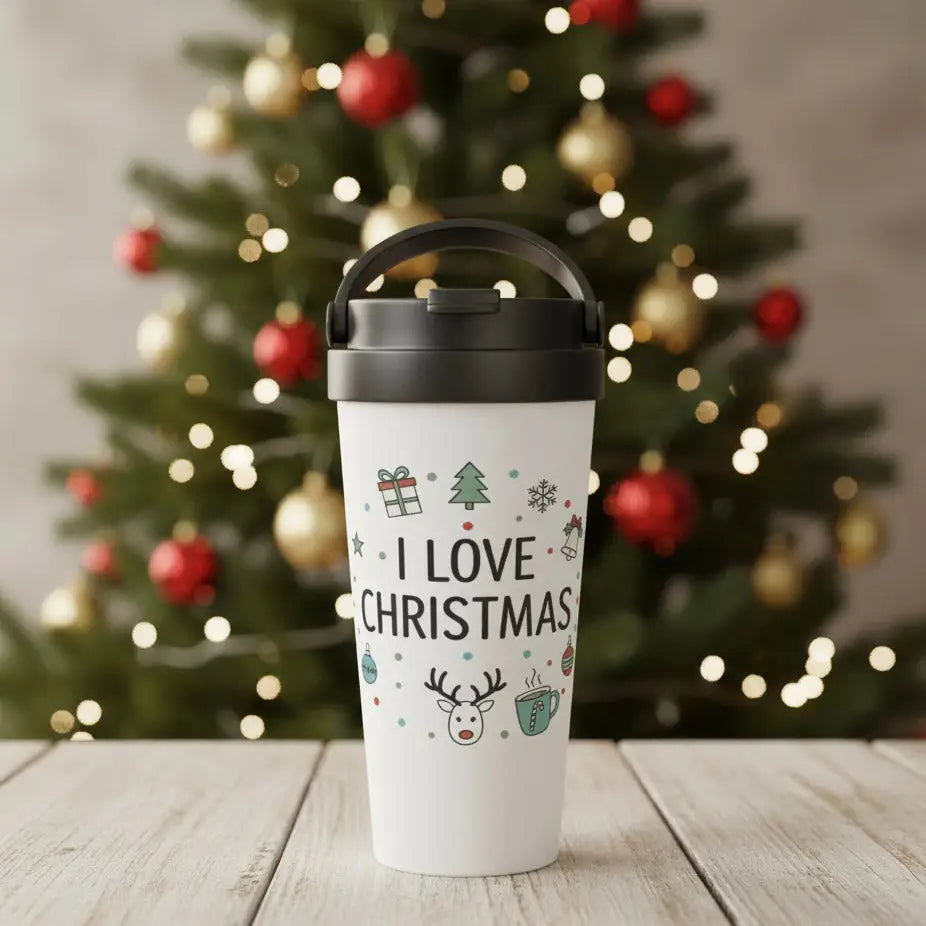 I Love Christmas - Stainless Steel Travel Mug - Print Material - Rather Be In Finland €39.95