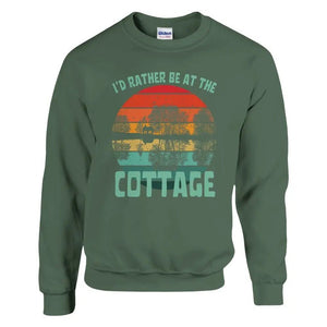 Tuotekuva: collegepaita, painatuksena I'd Rather Be at the Cottage (Rather Be in Finland)