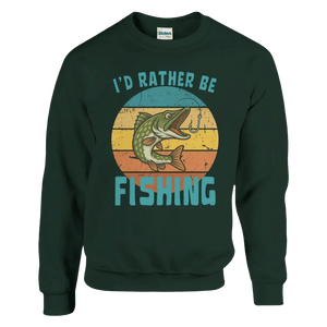 Tuotekuva: collegepaita, painatuksena I'd Rather Be Fishing Pike (Rather Be in Finland)