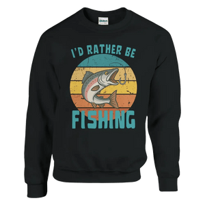 Tuotekuva: collegepaita, painatuksena I'd Rather Be Fishing Salmon (Rather Be in Finland)
