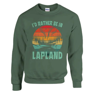 Tuotekuva: collegepaita, painatuksena I'd Rather Be In Lapland (Rather Be in Finland)