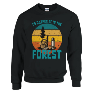 Tuotekuva: collegepaita, painatuksena I'd Rather Be In The Forest, Mushrooms (Rather Be in Finland)