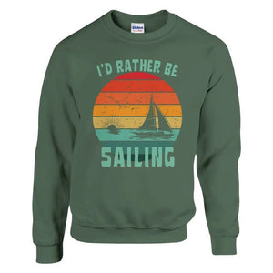 Tuotekuva: collegepaita, painatuksena I'd Rather Be Sailing (Rather Be in Finland)