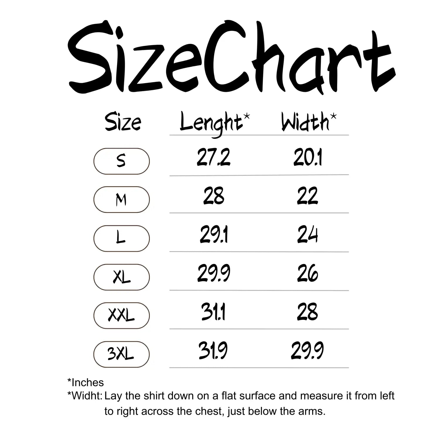 Size charts sweatshirts