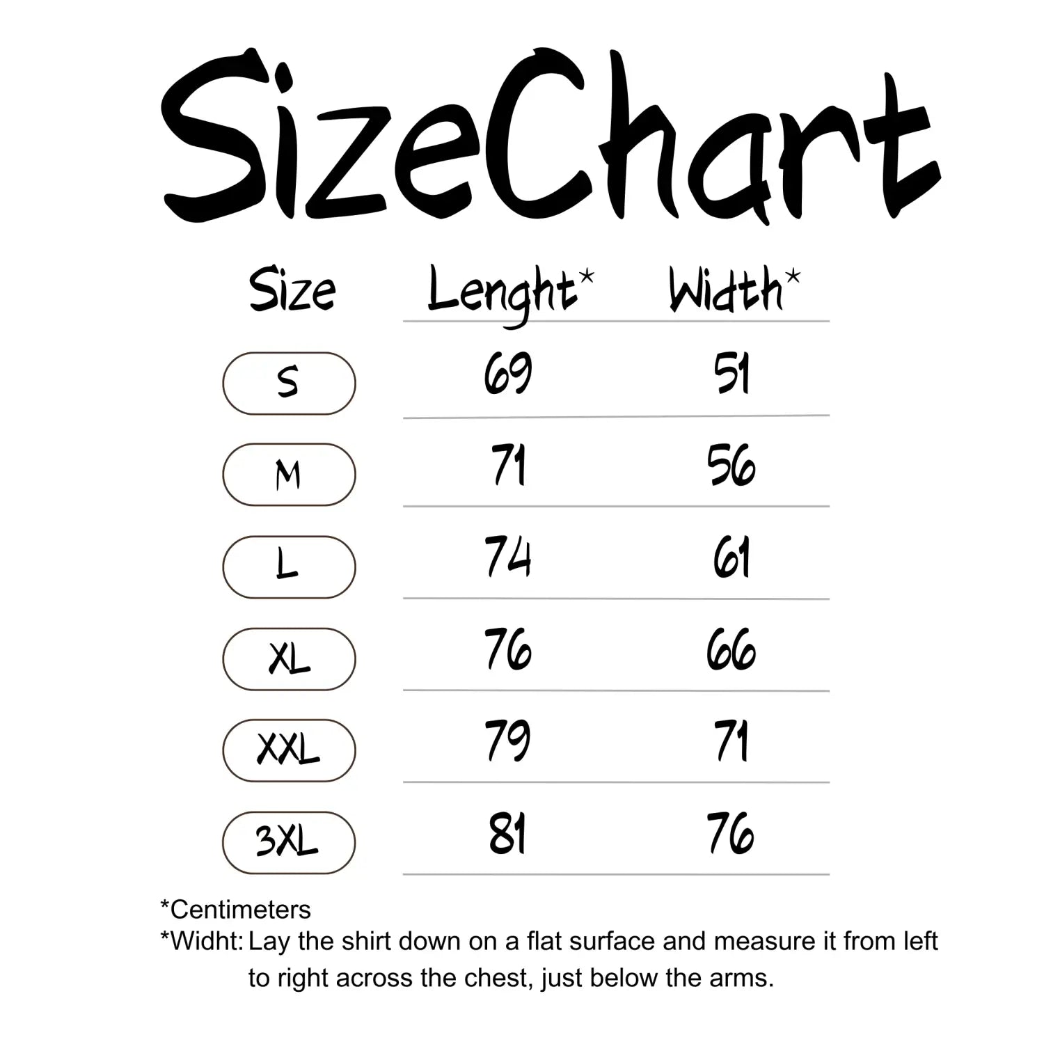 Sweatshirt Size Chart metric