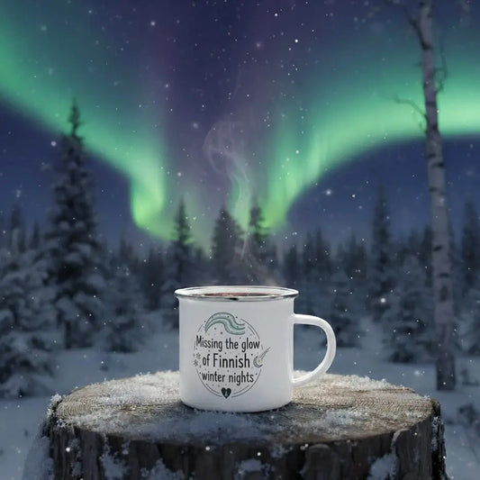 Missing the Glow of Finnish Winter Nights - Enamel Mug - Print Material - Rather Be In Finland €32.95