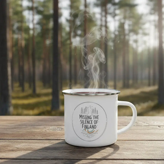 Missing the Silence of Finland Design - Enamel Mug - Print Material - Rather Be In Finland €32.95