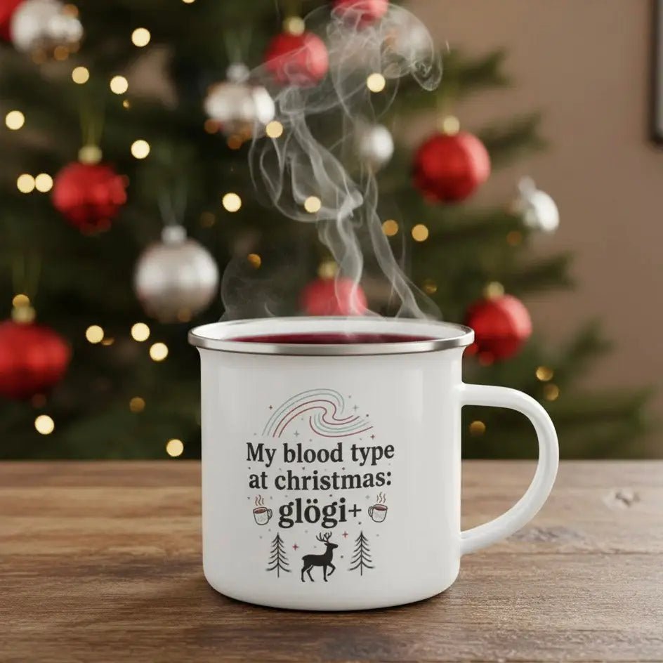 My Blood Type at Christmas: Glögi+ - Enamel Mug - Rather Be In Finland