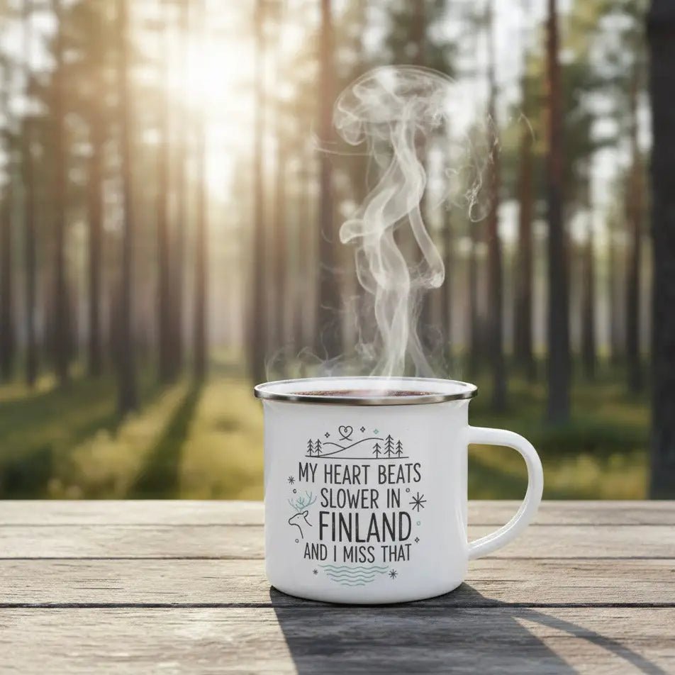 My Heart Beats Slower in Finland (and I Miss That) - Enamel Mug - Rather Be In Finland