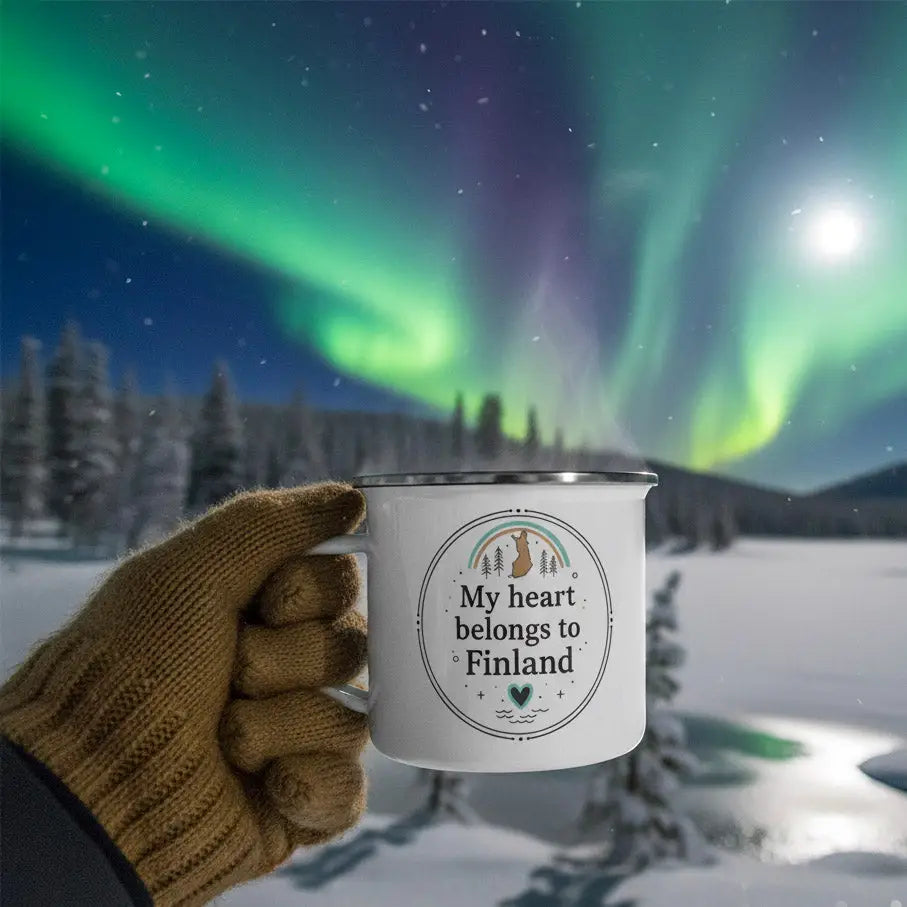 My Heart Belongs to Finland Design - Enamel Mug - Print Material - Rather Be In Finland €32.95