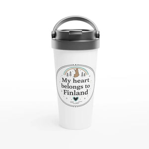 Tuotekuva: termosmuki, painatuksena My Heart Belongs To FInland (Rather Be in Finland)