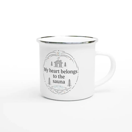My Heart Belongs to the Sauna - Finnish Enamel Mug - Rather Be In Finland
