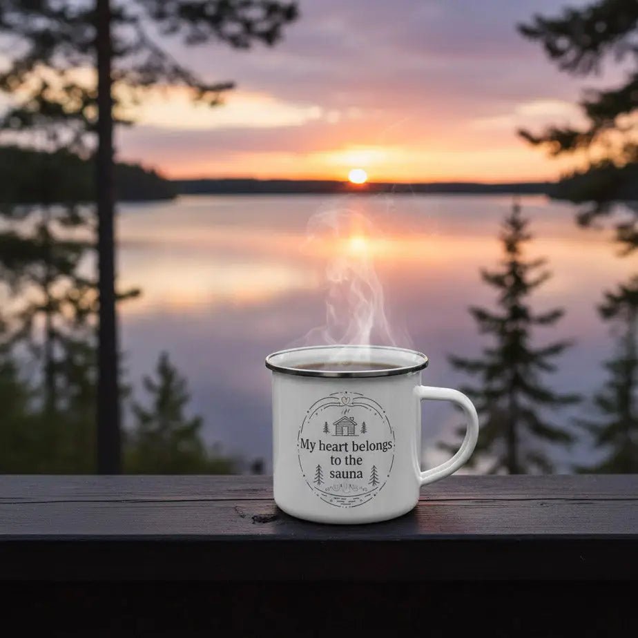 My Heart Belongs to the Sauna - Finnish Enamel Mug - Rather Be In Finland