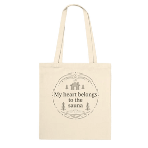 Tuotekuva: kangaskassi, painatuksena My Heart Belongs to the Sauna (Rather Be in Finland)