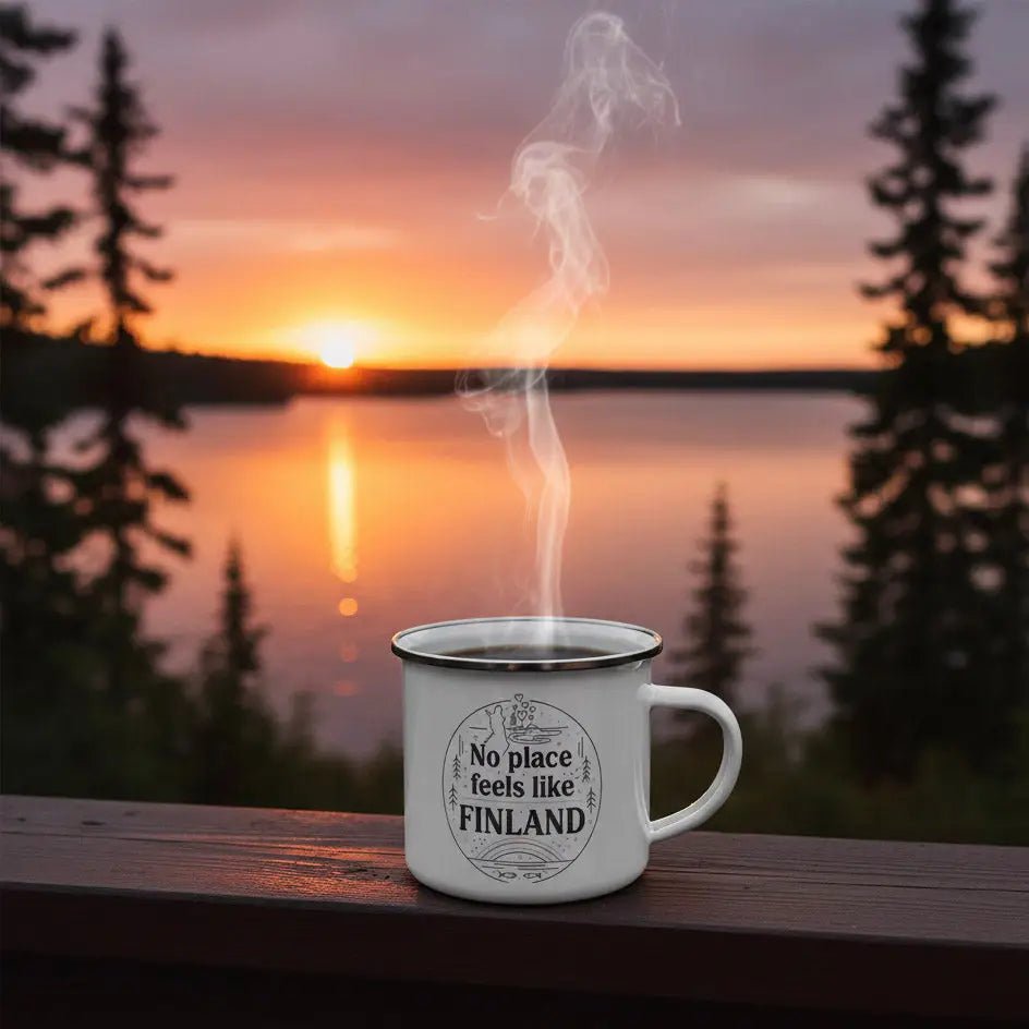 No Place Feels Like Finland Design - Authentic Finnish Enamel Mug - Rather Be In Finland