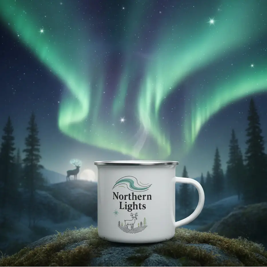 Northern Lights - Enamel Mug - Print Material - Rather Be In Finland €32.95