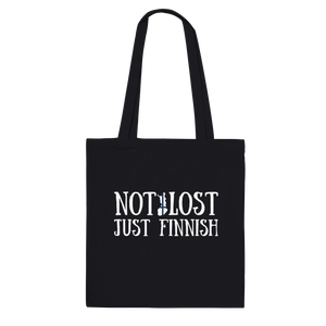 Photo du produit : sac en coton au motif « Not Lost Just Finnish » de Rather Be in Finland