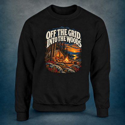 Off The Grid - Sweatshirt in black, photographed against the RBIF dark blue-grey studio background.