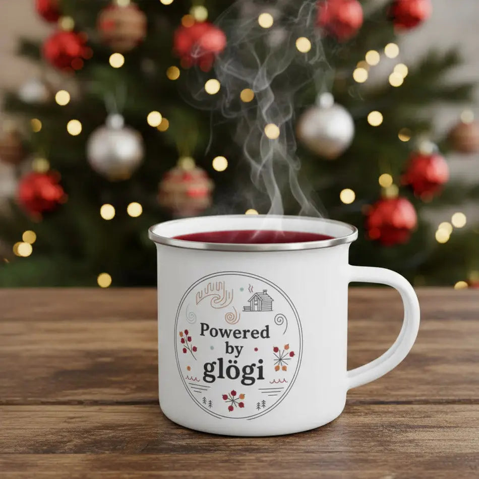 Powered By Glögi - Enamel Mug - Print Material - Rather Be In Finland €32.95