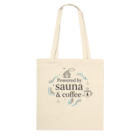 Powered by Sauna & Coffee - Premium Cotton Tote Bag - Rather Be In Finland