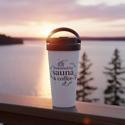Powered by Sauna & Coffee - Stainless Steel Travel Mug - Rather Be In Finland