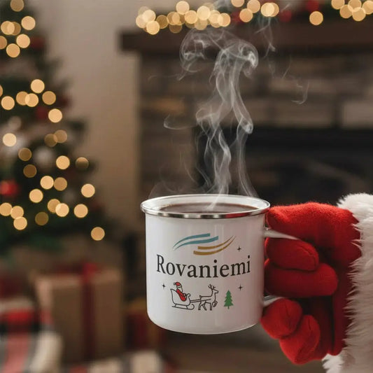 Rovaniemi - Authentic Finnish Enamel Mug - Print Material - Rather Be In Finland €32.95
