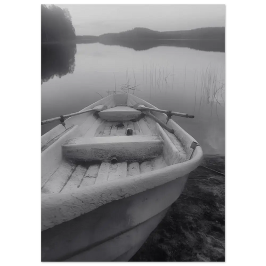 Rowboat in Black and White – Finnish Lake Stillness - Poster - Rather Be In Finland