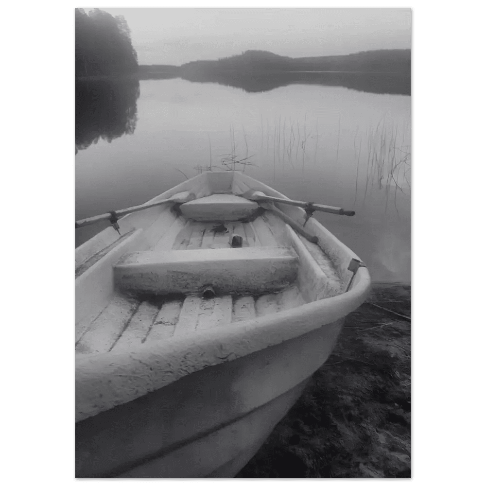 Rowboat in Black and White – Finnish Lake Stillness - Poster - Rather Be In Finland