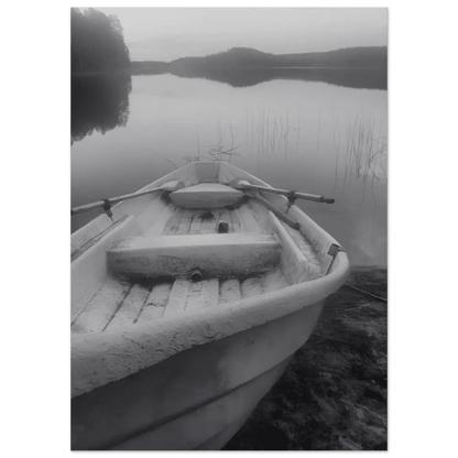 Rowboat in Black and White – Finnish Lake Stillness - Poster - Rather Be In Finland