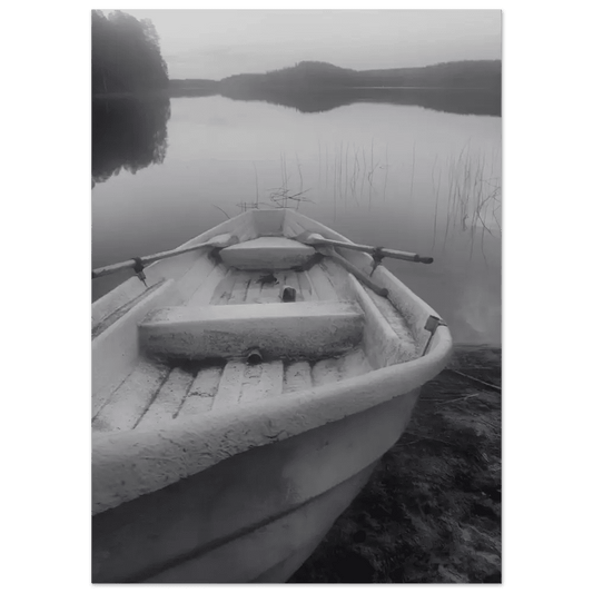 Rowboat in Black and White – Finnish Lake Stillness - Poster - Rather Be In Finland