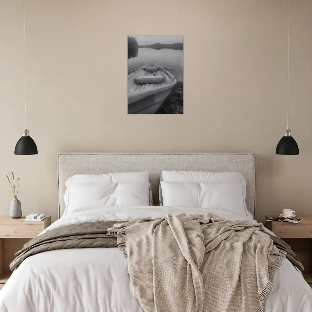 Rowboat in Black and White – Finnish Lake Stillness - Poster - Rather Be In Finland