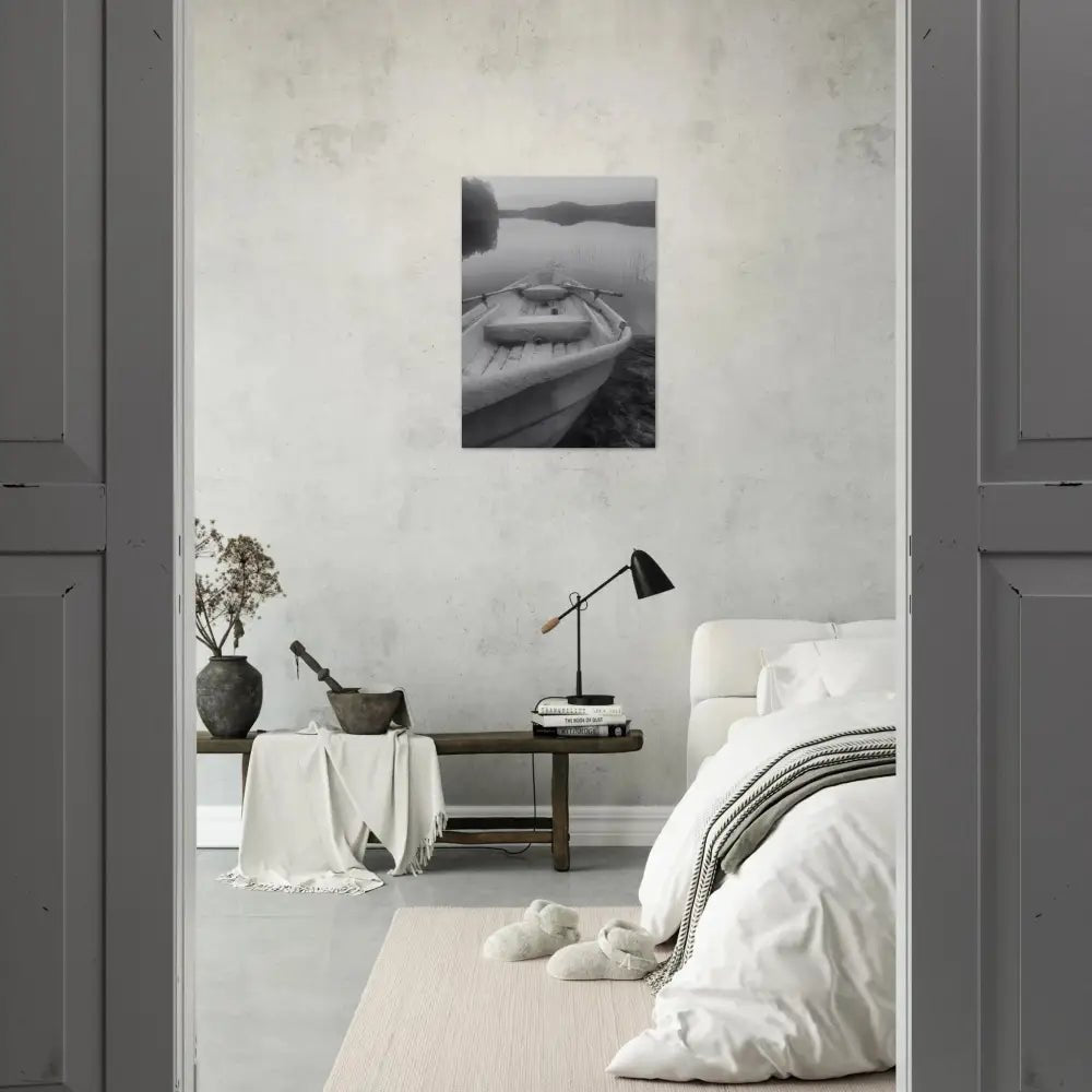 Rowboat in Black and White – Finnish Lake Stillness - Poster - Rather Be In Finland