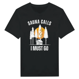 Tuotekuva: t-paita, painatuksena Sauna Calls - I Must Go (Rather Be in Finland)