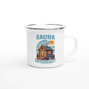 Photo du produit : mug émaillé au motif « Sauna Enthusiast » de Rather Be in Finland