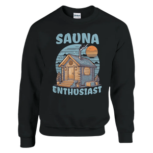 Tuotekuva: collegepaita, painatuksena Sauna Enthusiast (Rather Be in Finland)