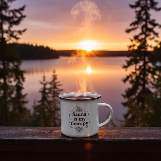 Sauna Is My Therapy - Enamel Mug - Rather Be In Finland