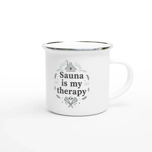 Sauna Is My Therapy - Enamel Mug - Rather Be In Finland