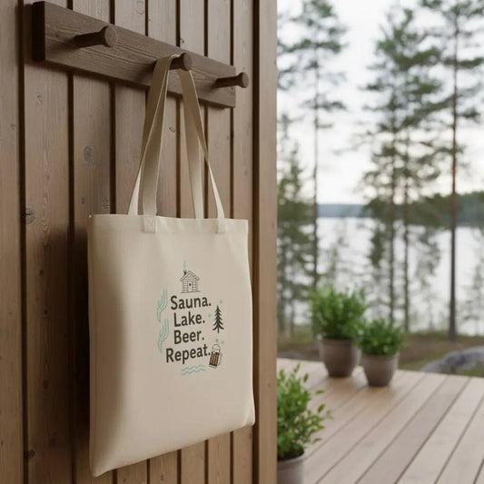 Sauna. Lake. Beer. Repeat. - Premium Tote Bag - Rather Be In Finland