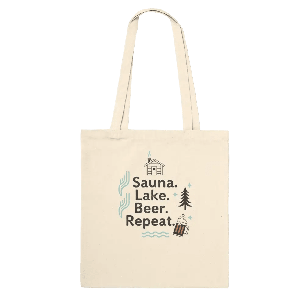 Sauna. Lake. Beer. Repeat. - Premium Tote Bag - Rather Be In Finland